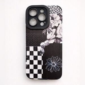 iPhone Phone Case Vertical Grain PU Leather Texture Black & White Theme